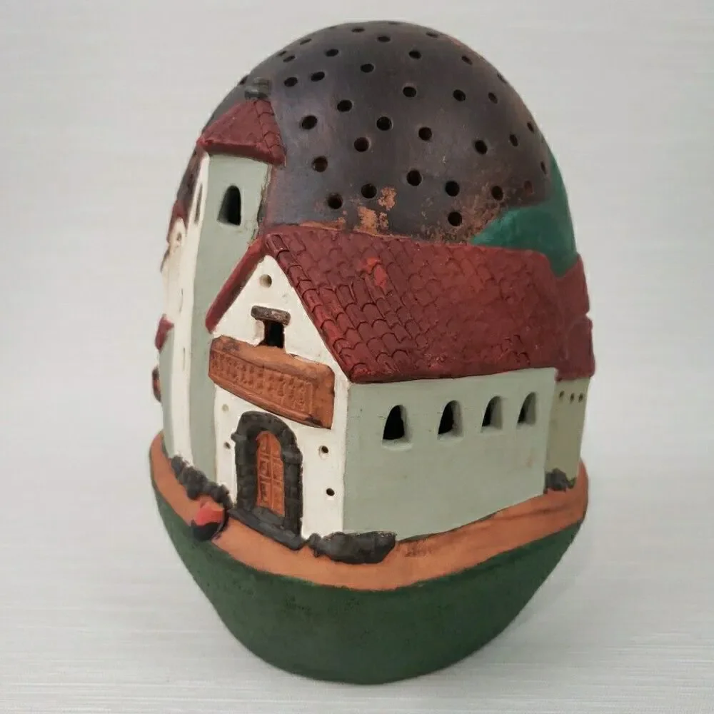 Peruvian Village Egg Shaped Luminary Candle Cover Terra Cotta Folk Art Salas